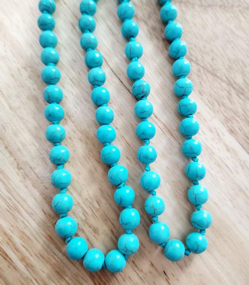 QS Long Turquoise Necklace Round Stone Beads Chunky Fashion Jewelry for Women cross Necklace Multi Meditation necklace 47.5inch - Image 1